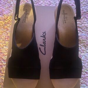 Clarks Cream and Black Sandals with Chic Appeal